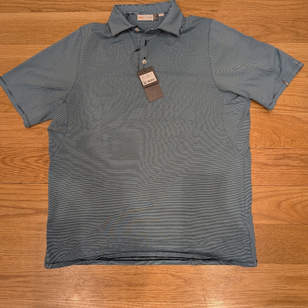 KJUS Soren Stripe Polo Mens 52 Large Green Performance Golf Shirt NWT UPF 50+